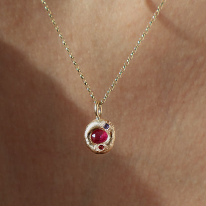 Molten Pendant  - 9ct Gold - Ruby with Tanzanite and Tourmaline