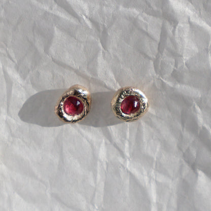 Little Molten Studs - 9ct Gold - Ruby