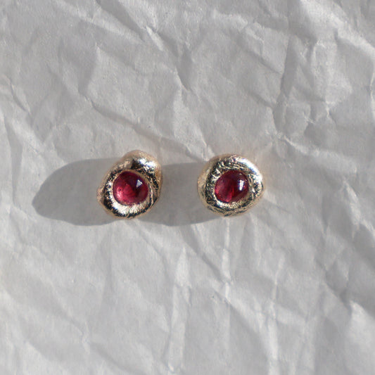 Little Molten Studs - 9ct Gold - Ruby