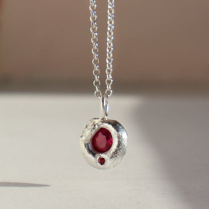Molten Pendant  - Silver - Oval Ruby and Pink Tourmaline