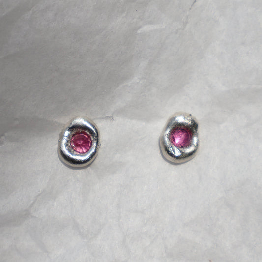 Little Molten Studs - Silver - Ruby