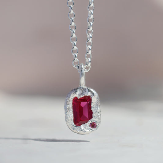 Molten Pendant  - Silver - Ruby and Pink Tourmaline