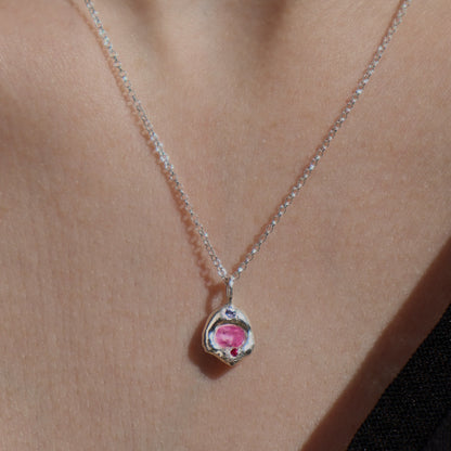 Molten Pendant  - Silver - Octagon Pink Sapphire with Tanzanite and Ruby
