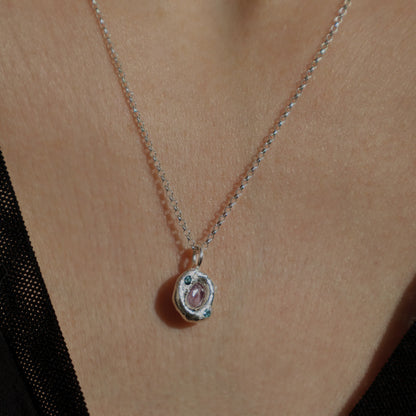 Molten Pendant  - Silver - Oval Corundum Alexandrite and Topaz