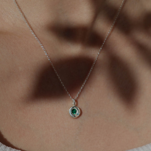 Molten Pendant  - Silver - Round Emerald with Topaz