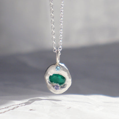 Molten Pendant  - Silver - Oval Emerald with Topaz and Tanzanite
