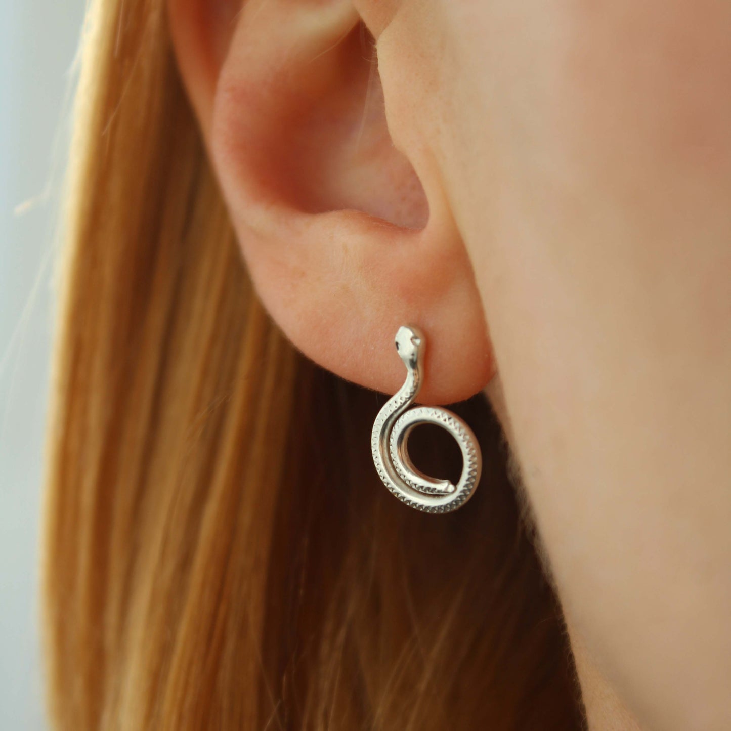 Spiral Snake Earrings - Silver