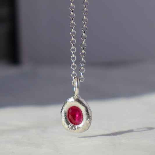 Molten Pendant  - Silver - Oval Ruby