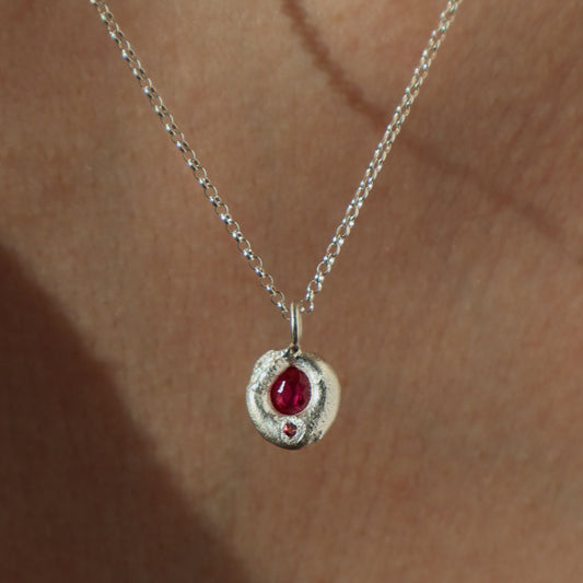 Molten Pendant  - Silver - Oval Ruby and Pink Tourmaline