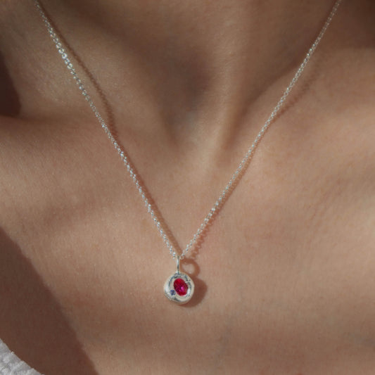 Molten Pendant  - Silver - Oval Ruby with Tanzanite