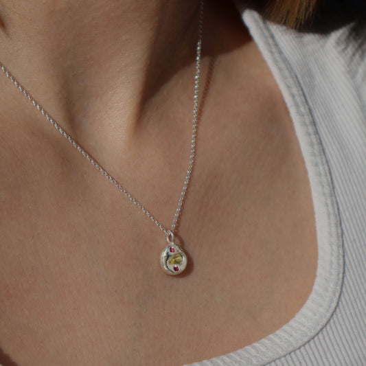 Molten Pendant  - Silver - Oval Yellow Sapphire with Pink Tourmalines
