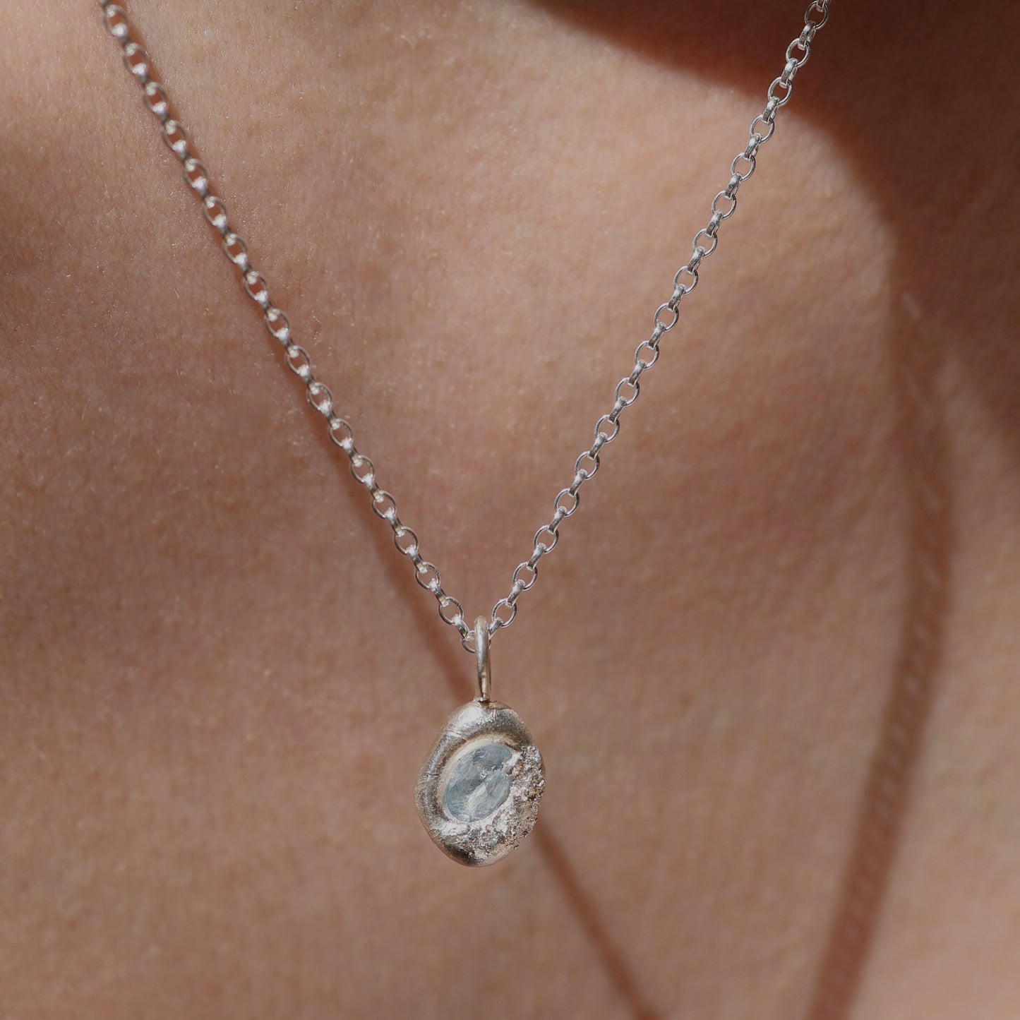 Molten Pendant  - Silver - Light Blue Spinel