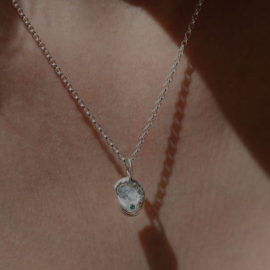 Molten Pendant  - Silver - Light Blue Spinel with Emerald