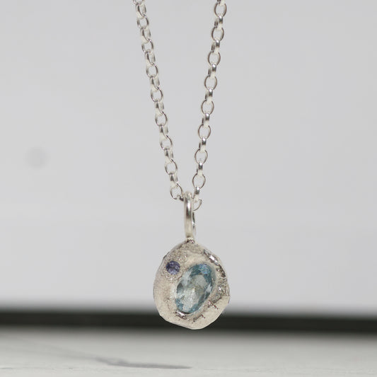 Molten Pendant  - Silver - Light Blue Spinel with Tanzanite