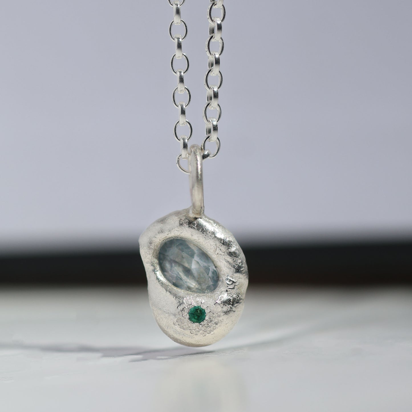 Molten Pendant  - Silver - Light Blue Spinel with Emerald