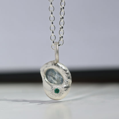 Molten Pendant  - Silver - Light Blue Spinel with Emerald