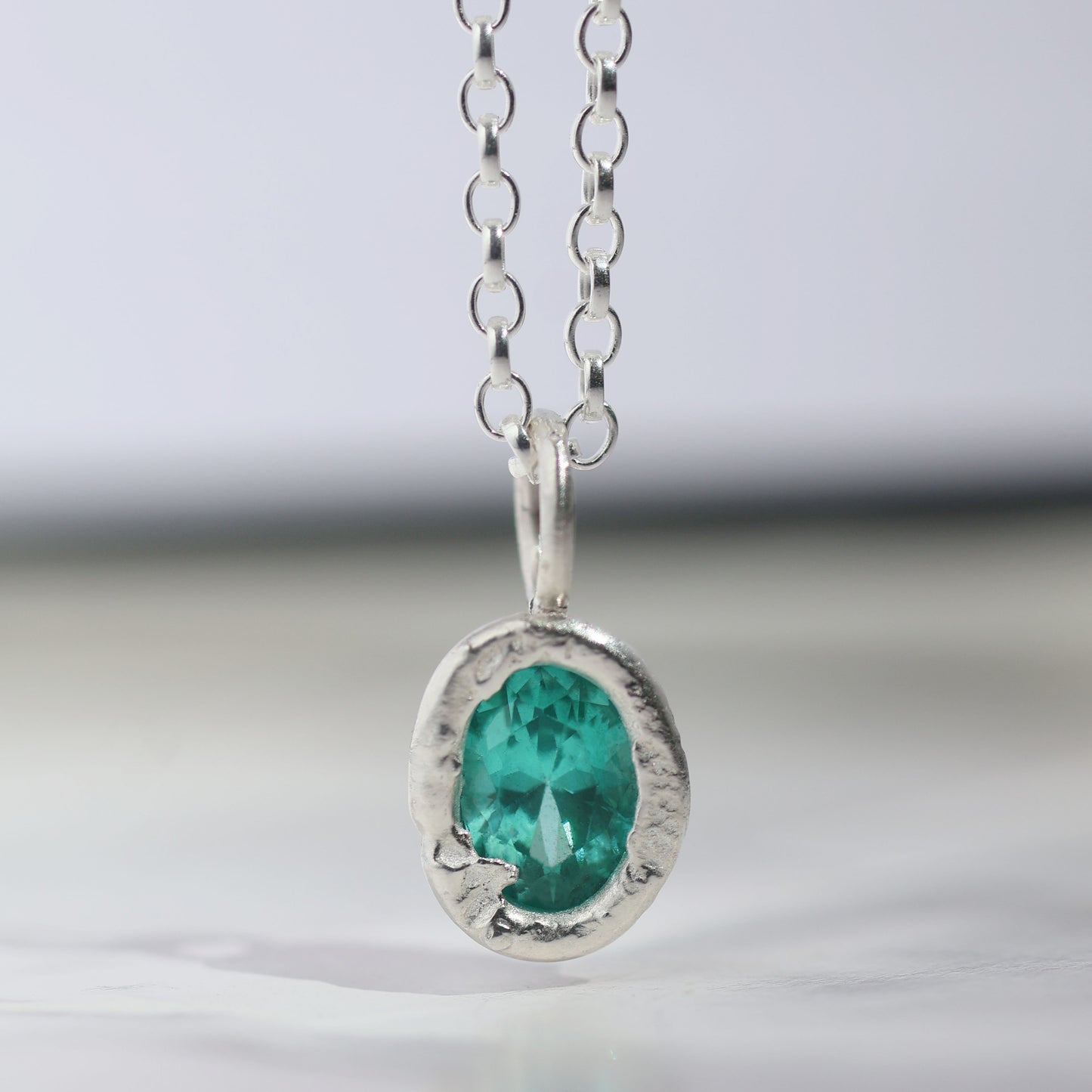 Molten Pendant  - Silver - Green YAG
