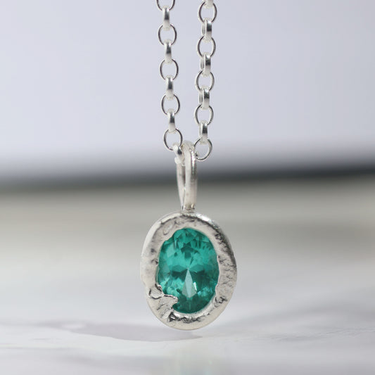 Molten Pendant  - Silver - Green YAG