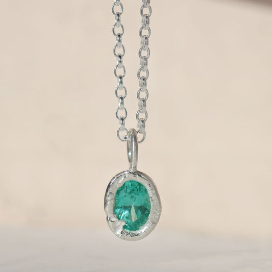 Molten Pendant  - Silver - Green YAG