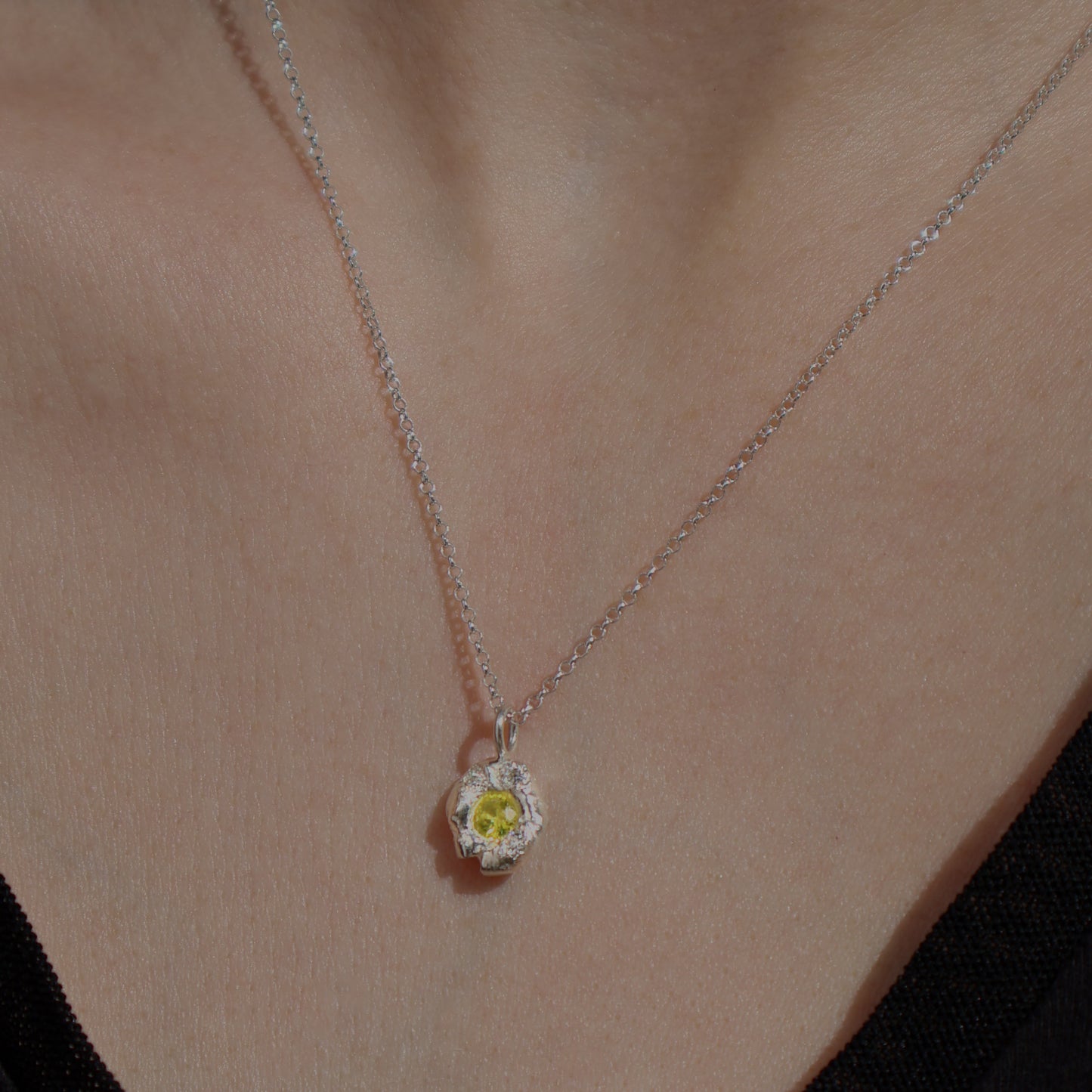 Molten Pendant  - Silver - Lab Grown Garnet and Moissanite