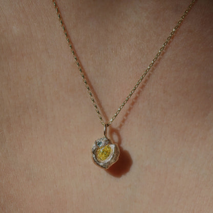 Molten Pendant  - 9ct Gold - Oval Yellow Diamond with Blue Topaz