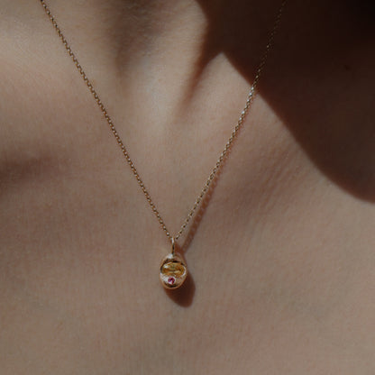 Molten Pendant  - 9ct Gold - Oval Yellow Sapphire with Pink Tourmaline