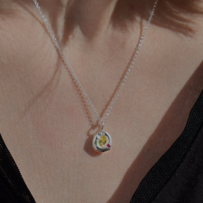 Molten Pendant  - Silver - Oval Yellow Sapphire with Pink Tourmaline, Orange Sapphire and Tsavorite Garnet