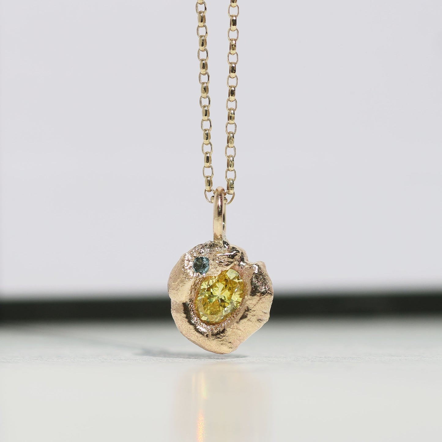 Molten Pendant  - 9ct Gold - Oval Yellow Diamond with Blue Topaz