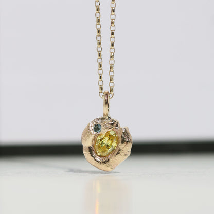 Molten Pendant  - 9ct Gold - Oval Yellow Diamond with Blue Topaz