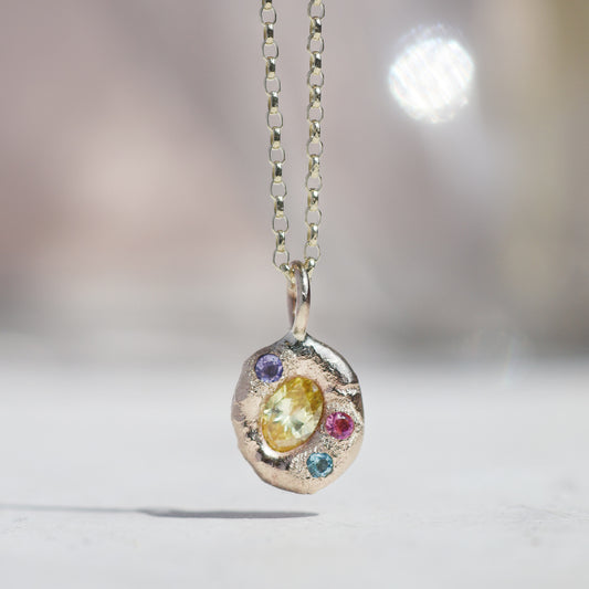 Molten Pendant  - 9ct Gold - Yellow Lab Diamond with Tanzanite, Tourmaline and Topaz