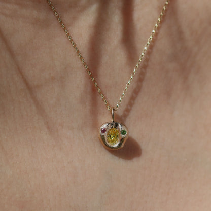 Molten Pendant  - 9ct Gold - Oval Yellow Diamond with Tourmaline and Tsavorite Garnet