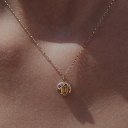 Molten Pendant  - 9ct Gold - Yellow Sapphire with Pink Tourmaline